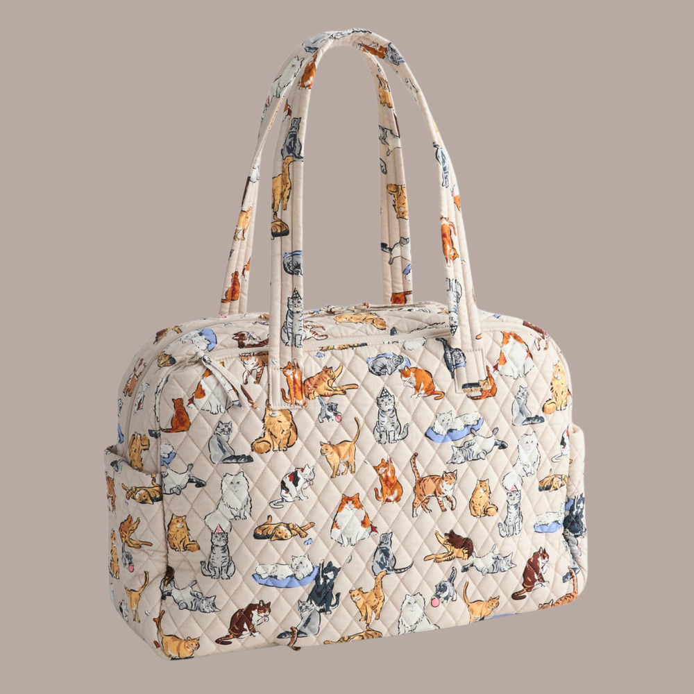 New Vera Bradley A CATS LIFE Weekender Travel Luggage Bag Beige